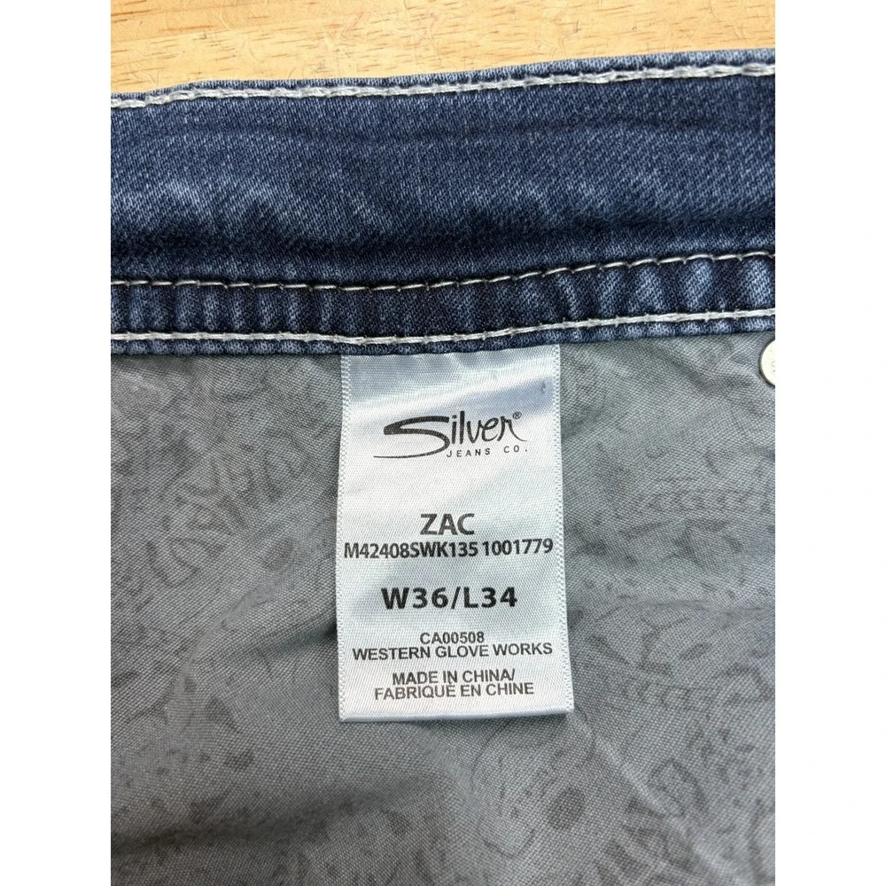 Mens SILVER ZAC Jeans Blue Cotton Blend Stretch Denim Pants Size 36x34